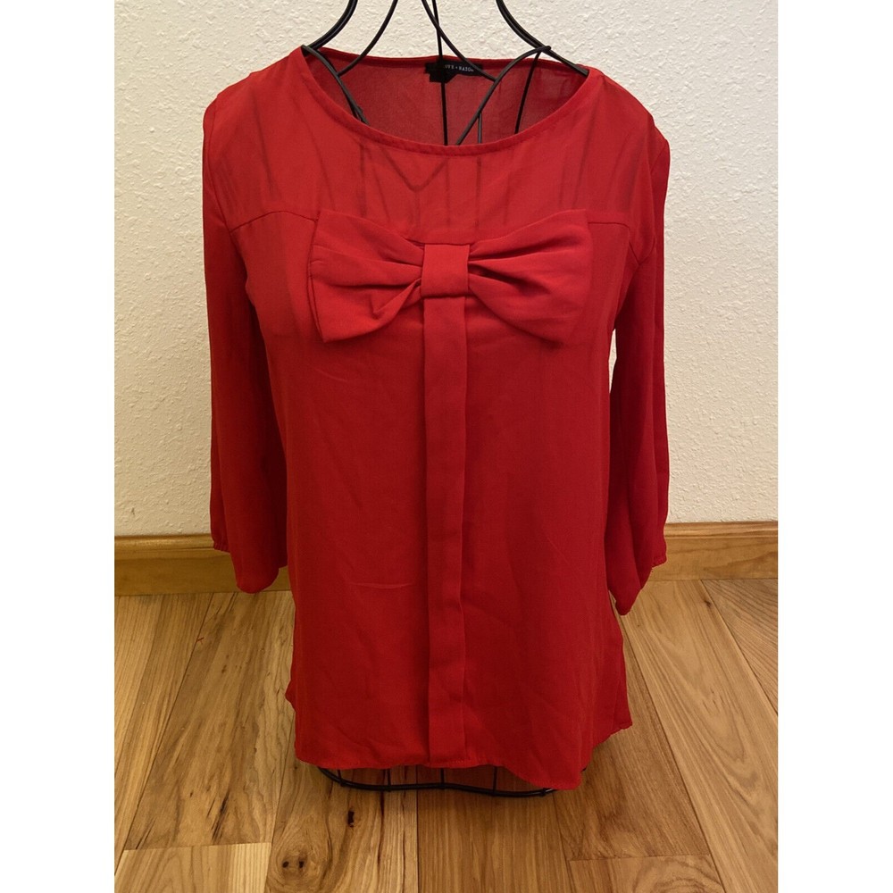 love & haight red High Low with bow blouse Size Xs